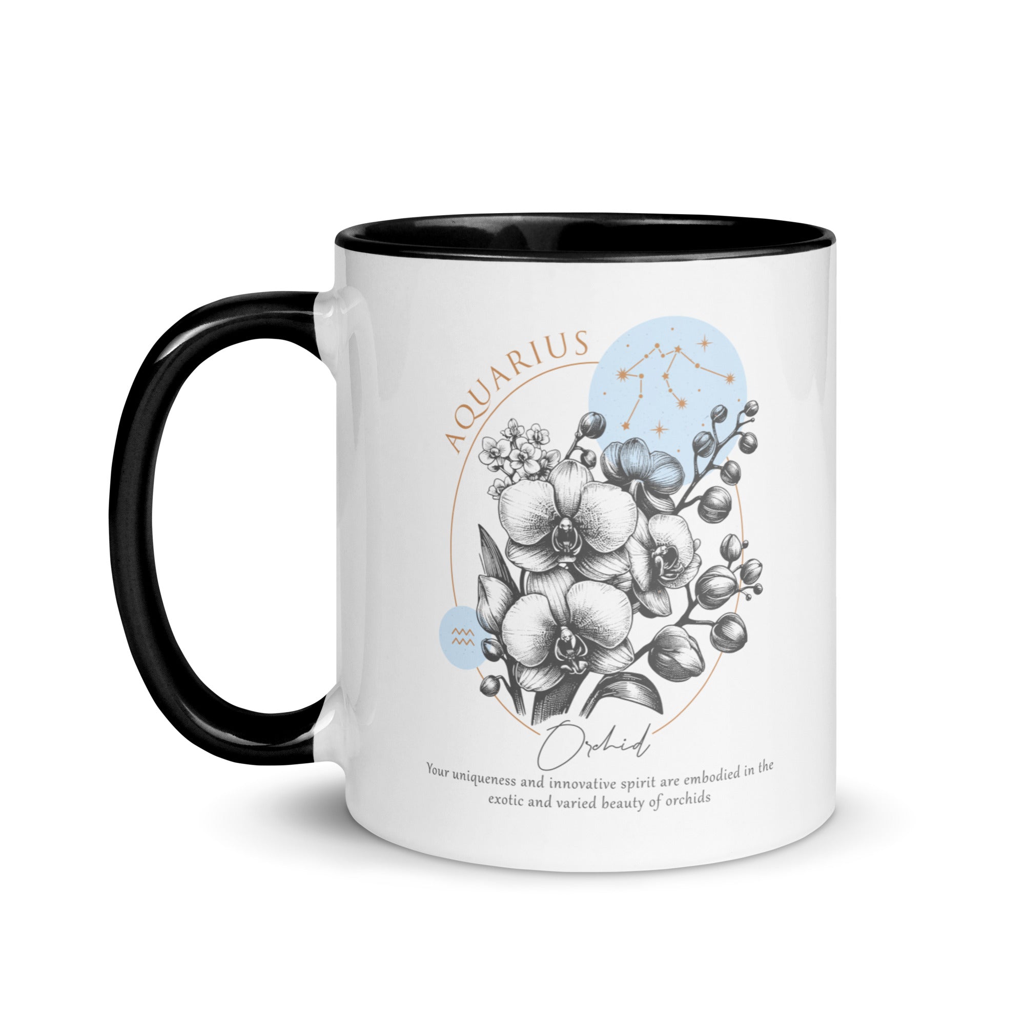 Aquarius Zodiac Orchid Birth Flower 11 oz Mug with Black Handle - https://ascensionemporium.net